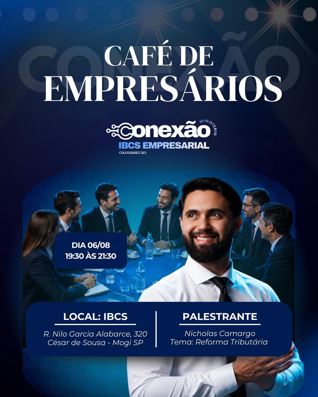 Card do Café de Empresários com o tema Reforma Tributária
